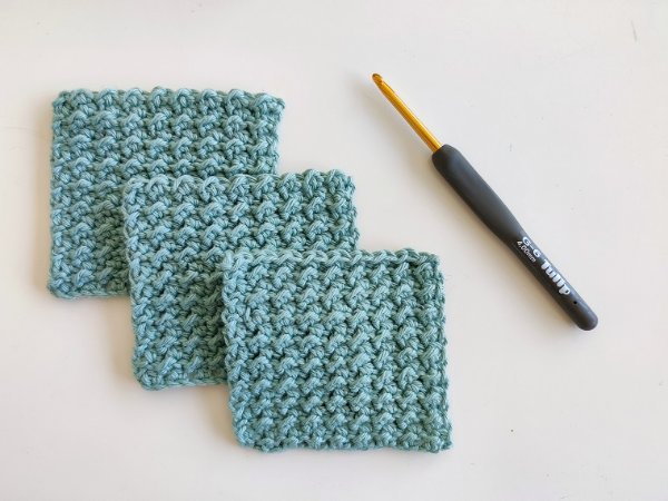 Square crochet face scrubbies.