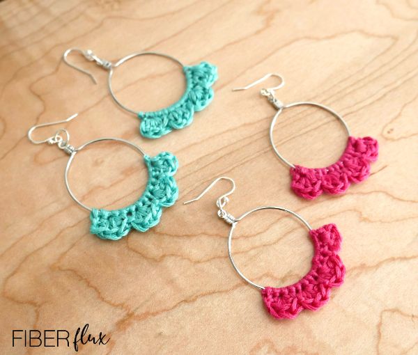 Peach & Purple Floral Hoop Earrings - Free Crochet Pattern - EyeLoveKnots