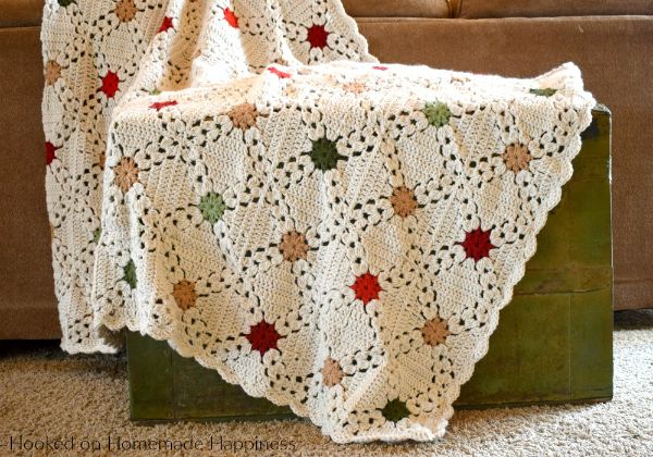 A country-style granny square Christmas afghan.