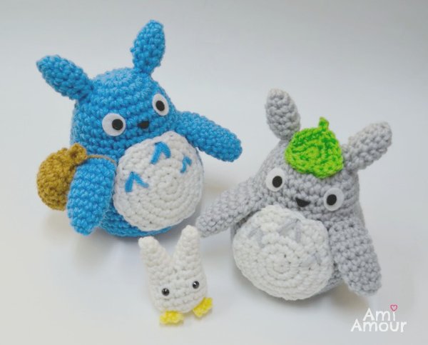 Three crochet Totoros.