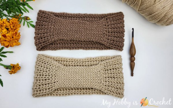 Ribbed crochet headbands in two different colours.