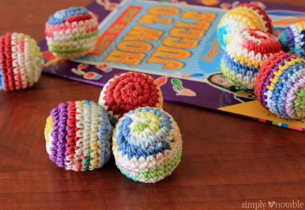 A collection of crochet juggling balls.