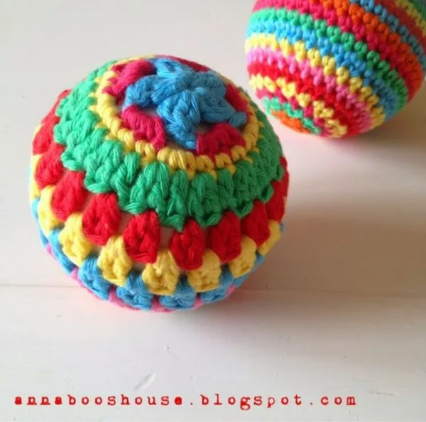 Colourful crochet balls.