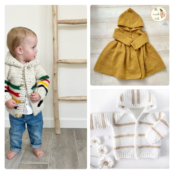 A collection of crochet hoodie patterns for babies and children.