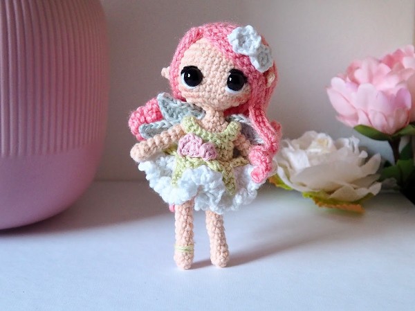 A detailed crochet fairy amigurumi.