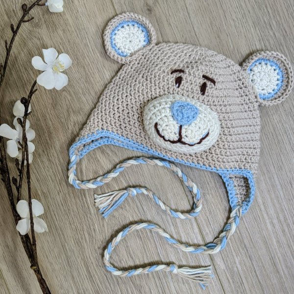 Teddy-bear themed crochet animal hat.
