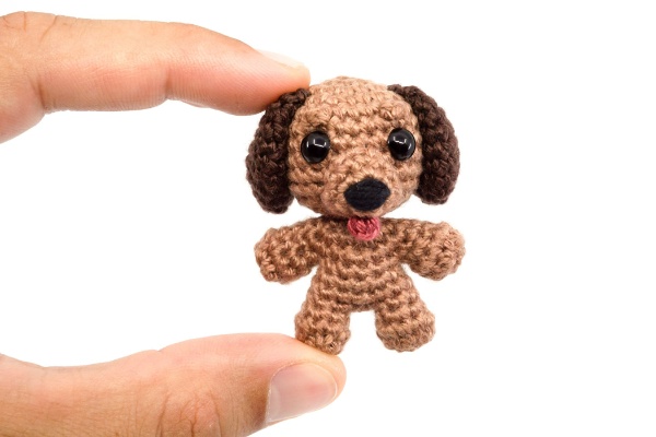 A tiny crochet dog.