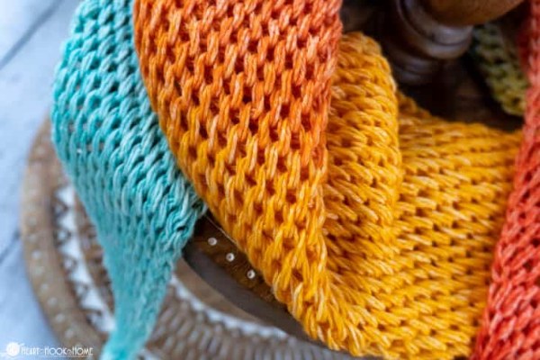 A close-up image of a Tunisian full stitch scarf.
