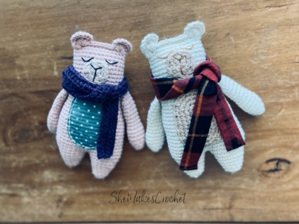 Crochet ragdoll-style teddy bears.