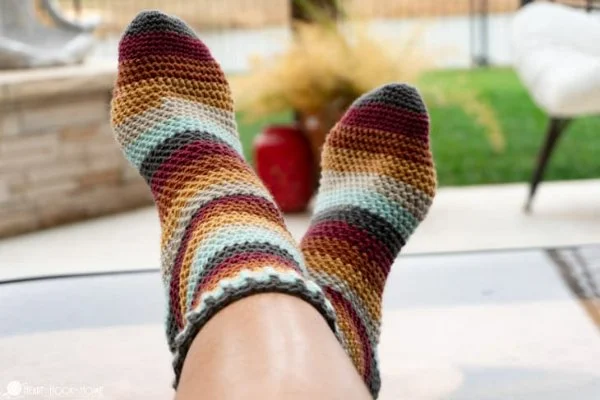 Striped crochet socks.