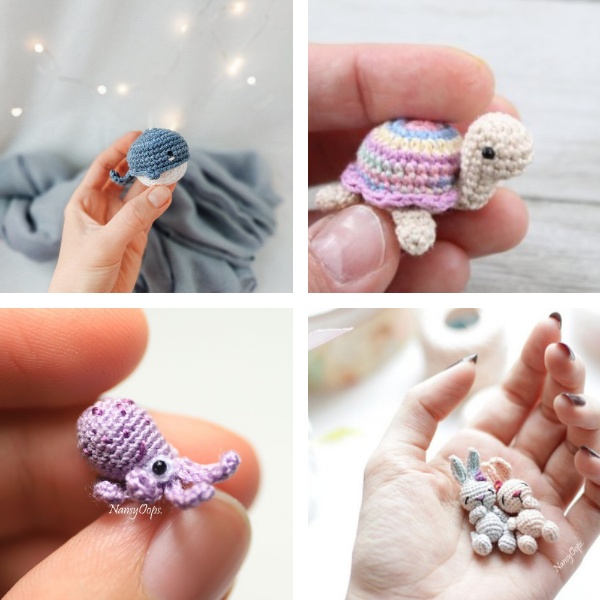 A collection of mini crochet animal amigurumi.