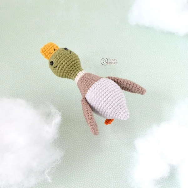 A crochet mallard duck.