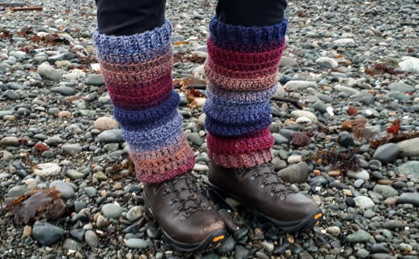 Striped crochet leg warmers.