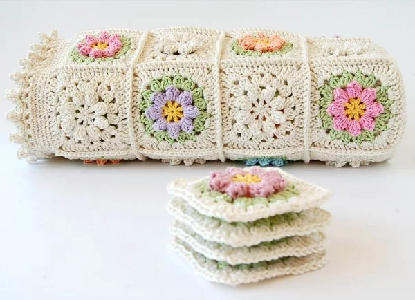 A vintage-look granny square babt blanket.