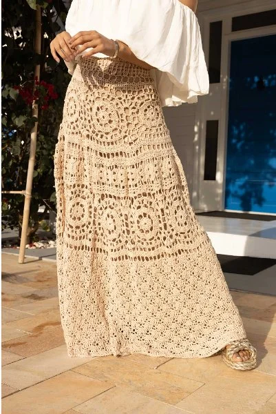 Lacy crochet maxi skirt.