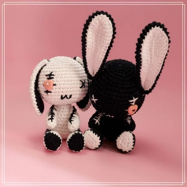 Steam-punk style crochet rabbit amigurumies.