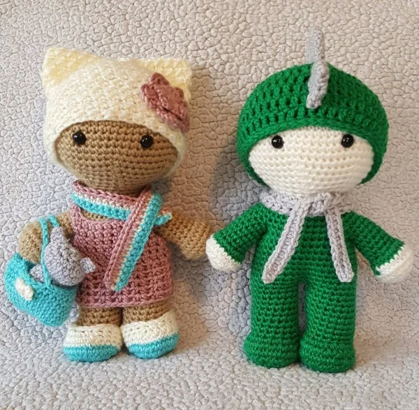 Two versions of a cute chubby doll.