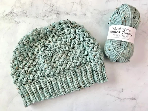 A crochet bean stitch slouchy beanie.