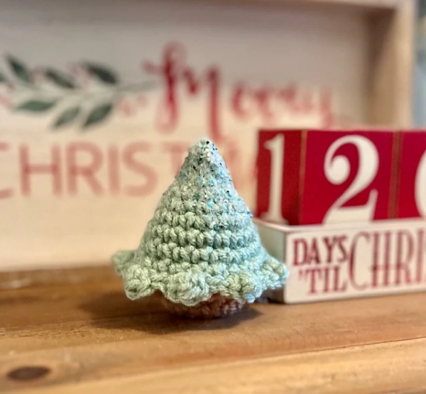 A mini crochet Christmas tree.