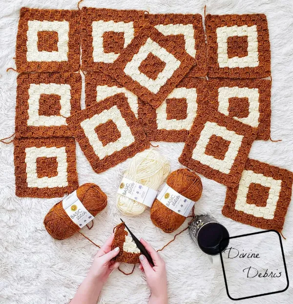 Concentric squares crochet quilt.