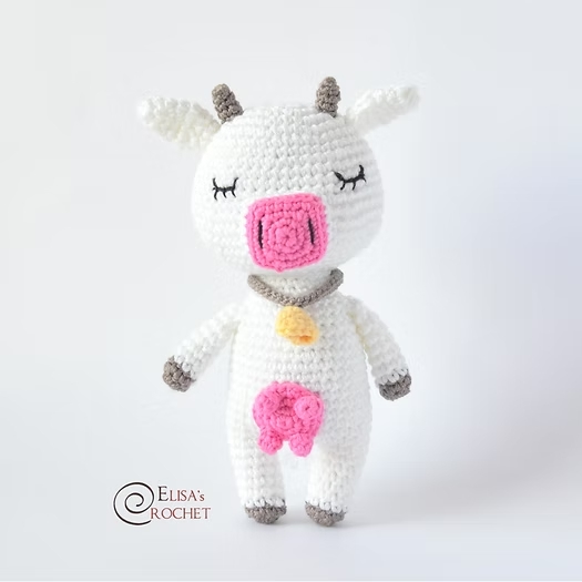 A standing crochet toy amigurumi.
