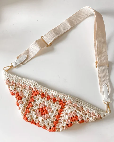 Crochet bum bag made with granny squares.
