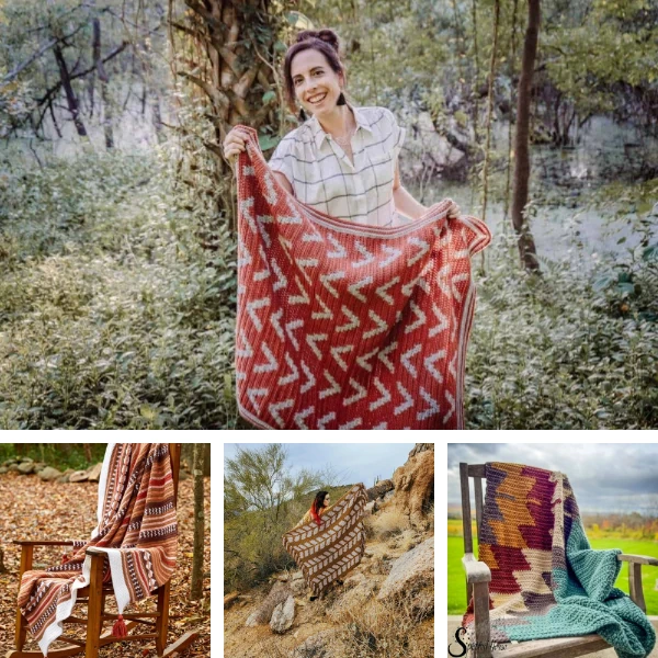 A collection of tapestry crochet blankets.
