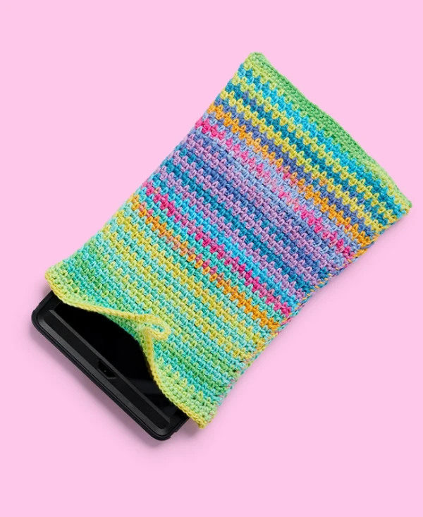 multicoloured linen stitch iPad case.