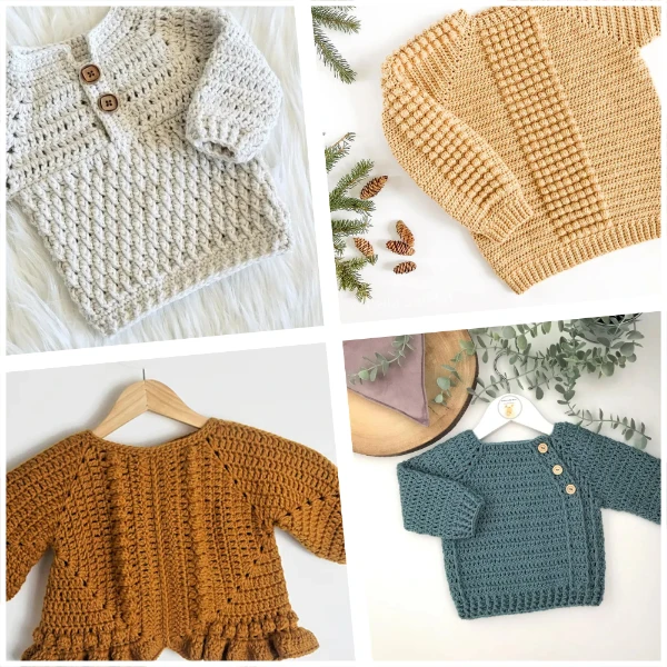 A collection of crochet baby sweater patterns.