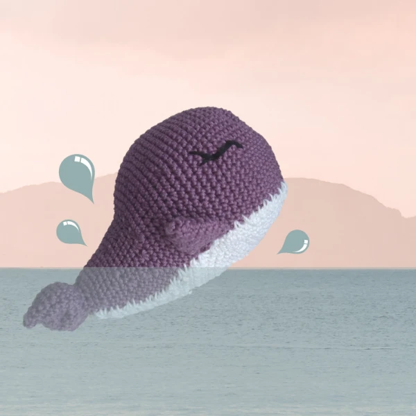 Purple crochet whale.