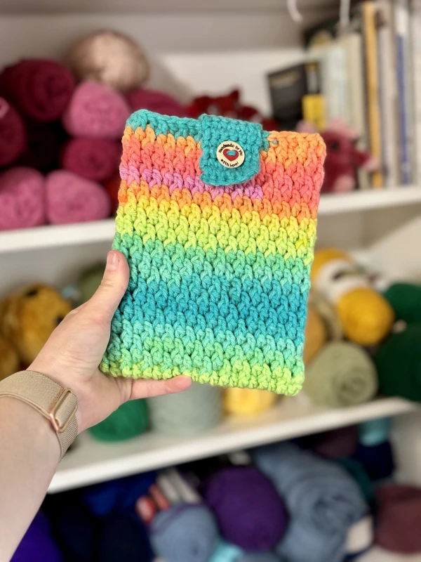 Rainbow bright crochet kindle cover.