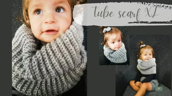 Chunky ribbed tube scarf for children.