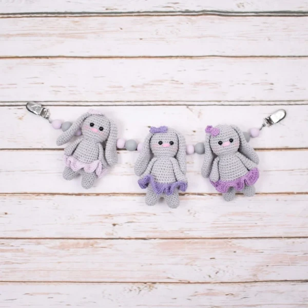 A crochet bunny pram chain.