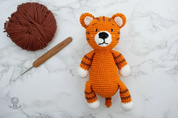 A crochet tiger stuffie.