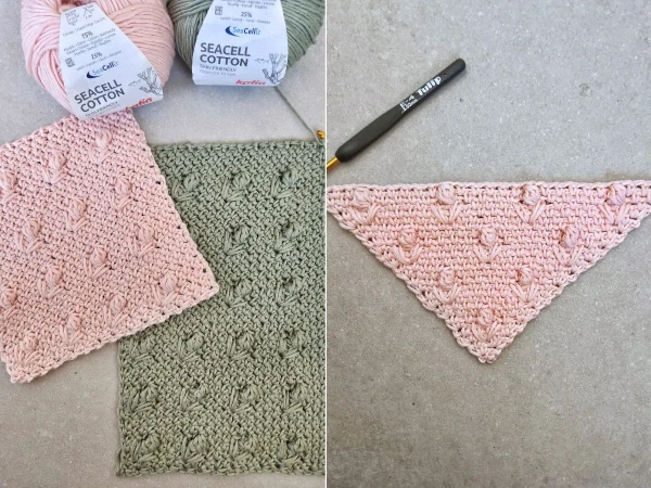 C2C dishcloths with a textured floral motif.
