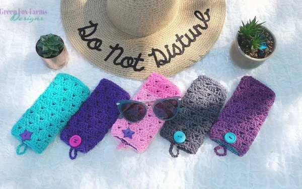 Granny stitch crochet glasses cases.