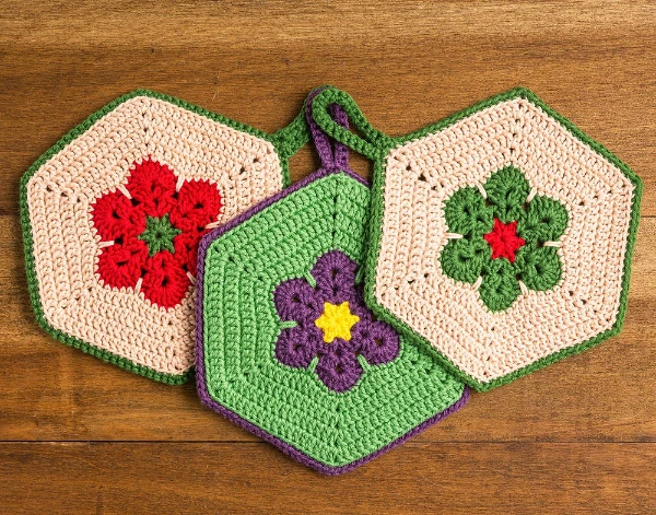 African flower motif crochet  dishcloths.