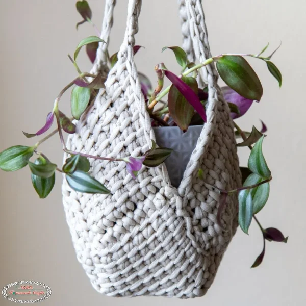Tunisian crochet plant hanger pattern.